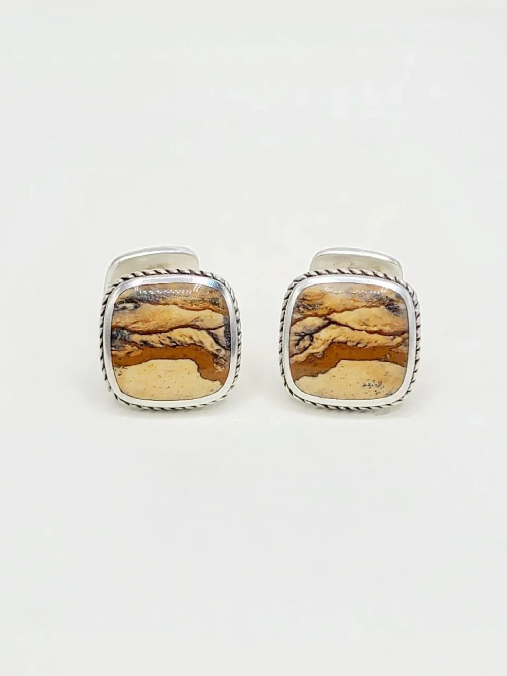 David Yurman Exotic Stone Cufflinks in Sterling Silver with Jasper - RARE